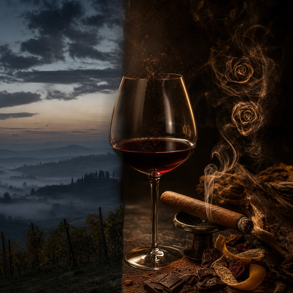 Barolo 義大利王者之酒：Nebbiolo 的玫瑰與焦油，搭配 Montecristo No.2 魚雷的可可尾韻