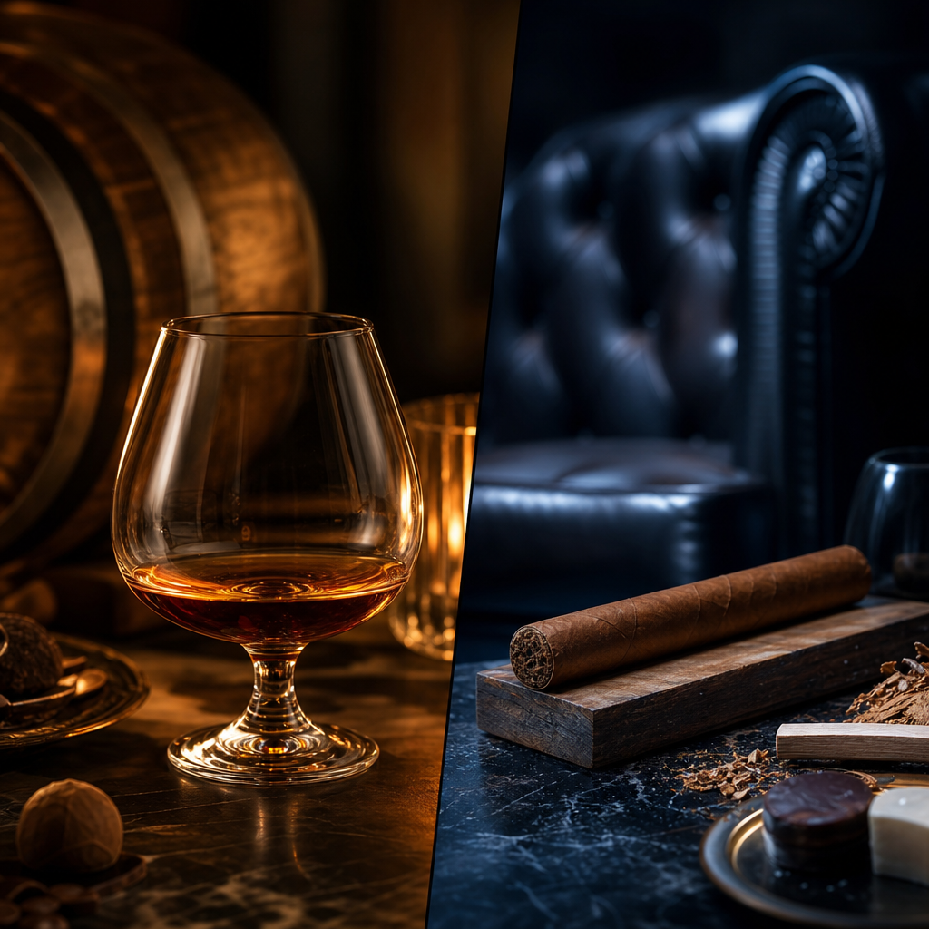 雪茄 × 年份 Cognac / Armagnac 配對深度：Grande Champagne 一級產區、Hors d'Âge 30+ 年級別、與業界廣泛討論的紳士甜點時刻
