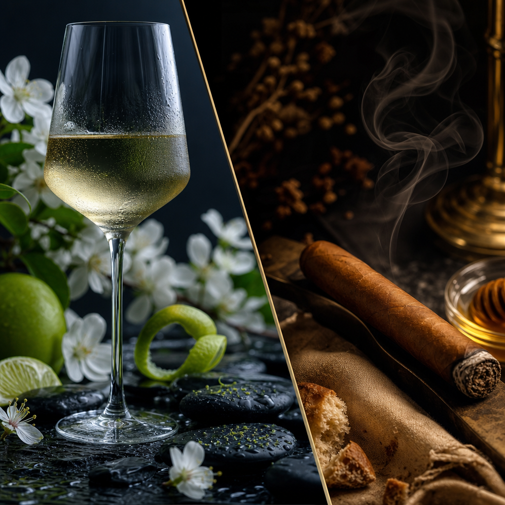 德國 Riesling 白酒的酸甜平衡：白花與礦石的清亮，搭配 Davidoff Aniversario 的淡雅路線