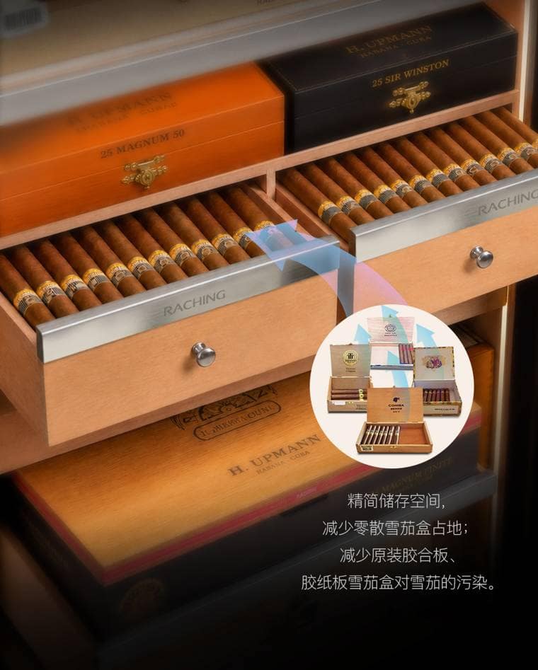 Raching 美晶 DM56「暗物質」耀石黑恆溫恆濕雪茄櫃｜約1,200–1,500支｜Capadura 保濕櫃 · 恆溫箱｜W Cigar Shop 雪茄配件 商品詳情 41