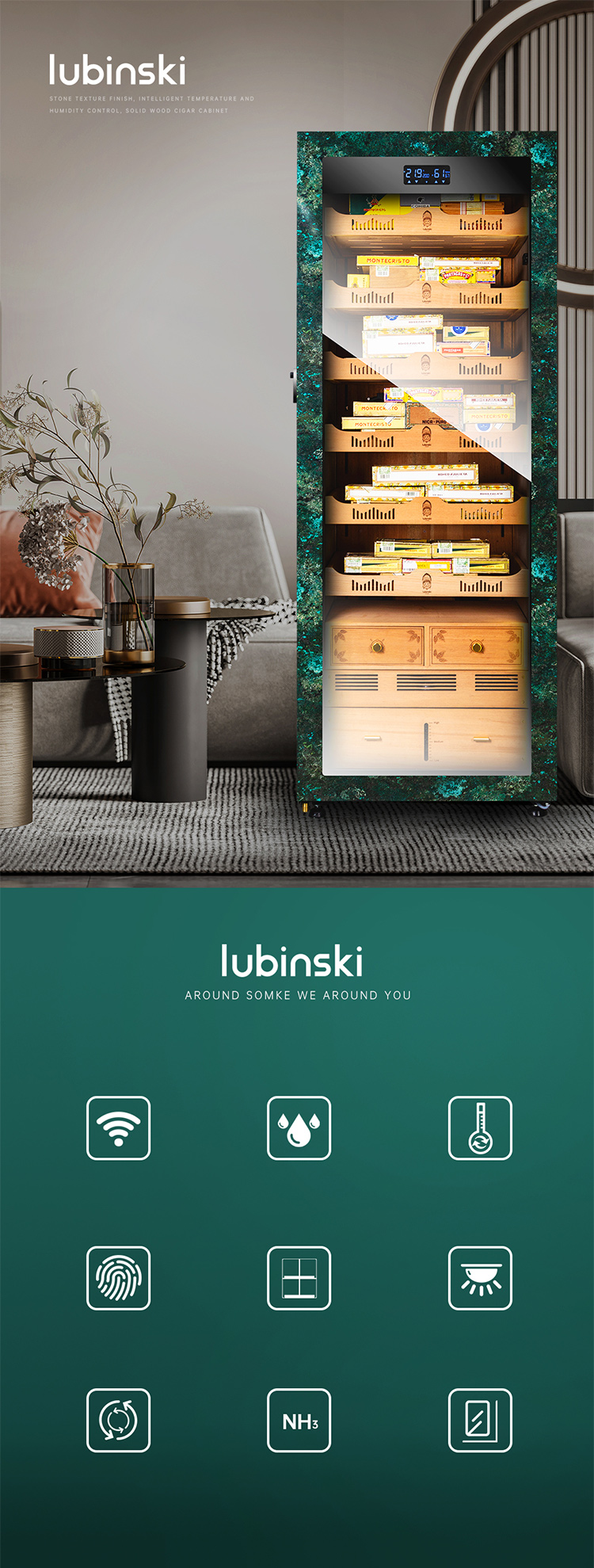 Lubinski 魯賓斯基 RA888 智慧電子雪茄櫃 保濕櫃 · 恆溫箱|W Cigar Shop 雪茄配件 商品詳情 1