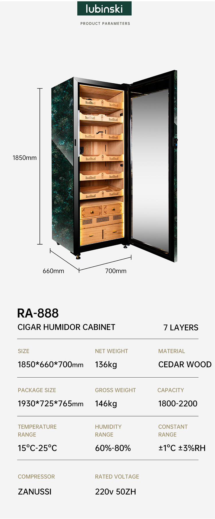 Lubinski 魯賓斯基 RA888 智慧電子雪茄櫃 保濕櫃 · 恆溫箱|W Cigar Shop 雪茄配件 商品詳情 7