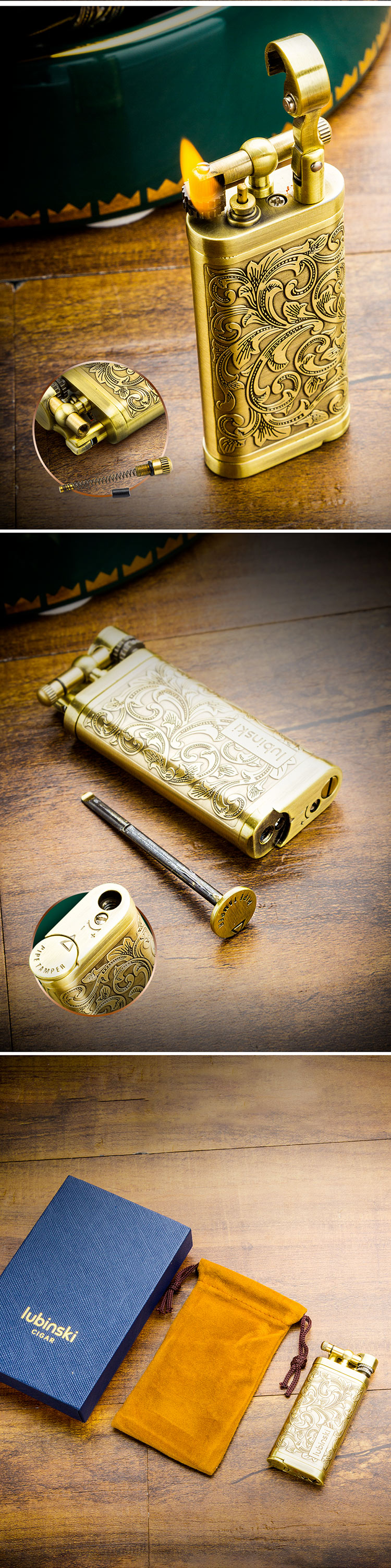 Lubinski 魯賓斯基 黃銅雕花復古菸斗打火機 保養 · 濕度|W Cigar Shop 雪茄配件 商品詳情 2