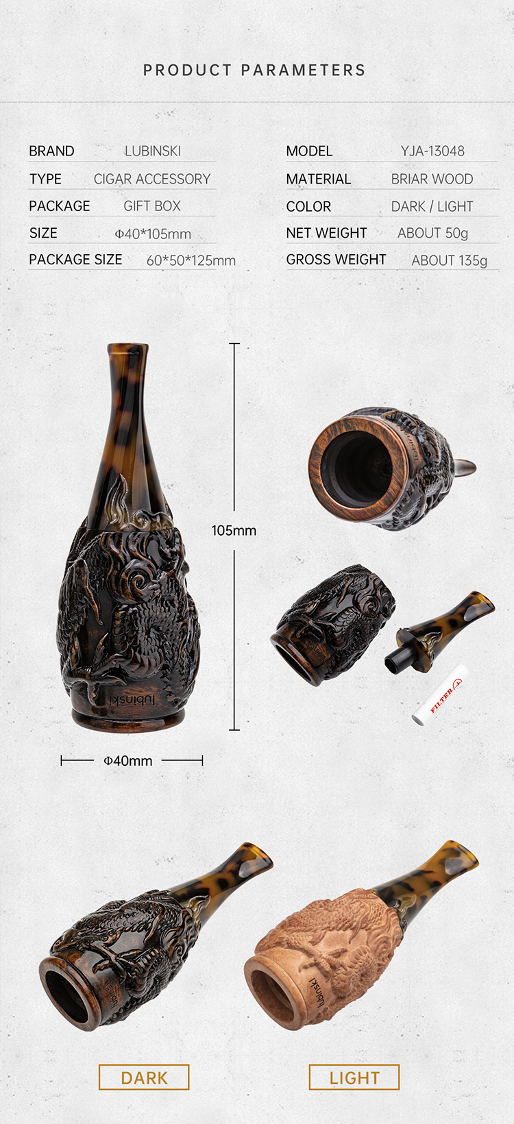 Lubinski 魯賓斯基 龍紋雕刻菸斗立座 保養 · 濕度|W Cigar Shop 雪茄配件 商品詳情 4