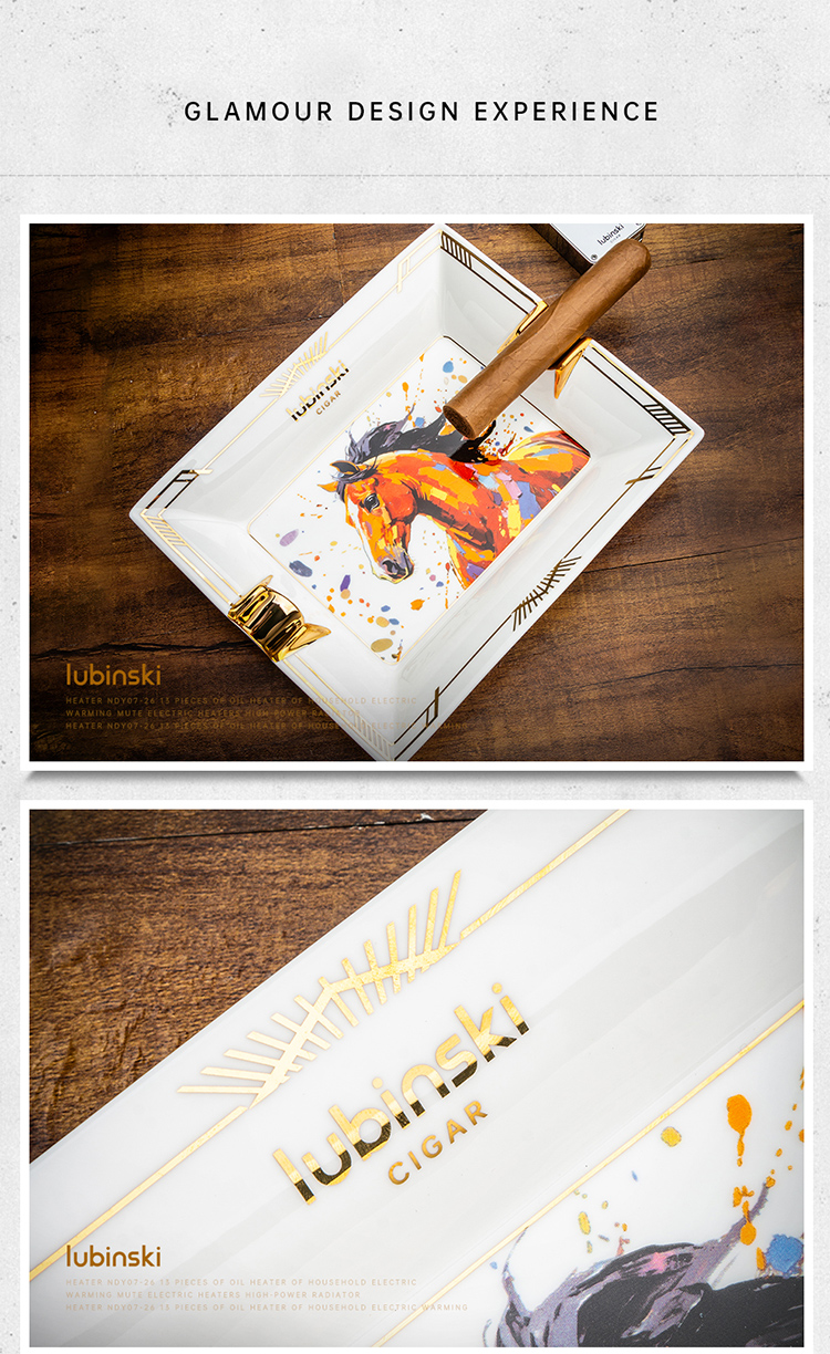 Lubinski 魯賓斯基 駿馬彩繪骨瓷兩槽雪茄菸灰缸 菸灰缸|W Cigar Shop 雪茄配件 商品詳情 5