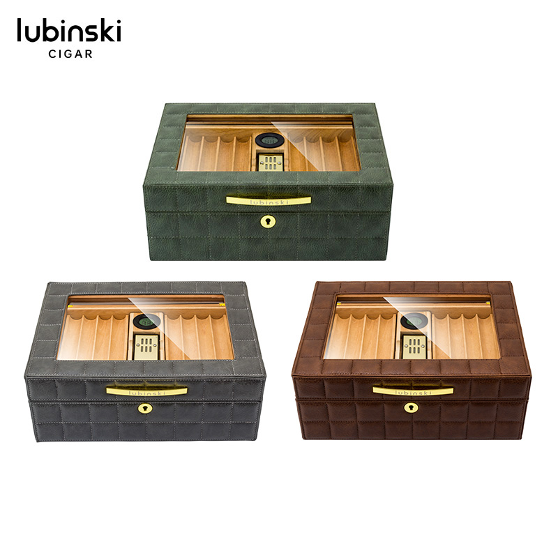 Lubinski 絨布木質桌上雪茄保濕盒(附濕度計)