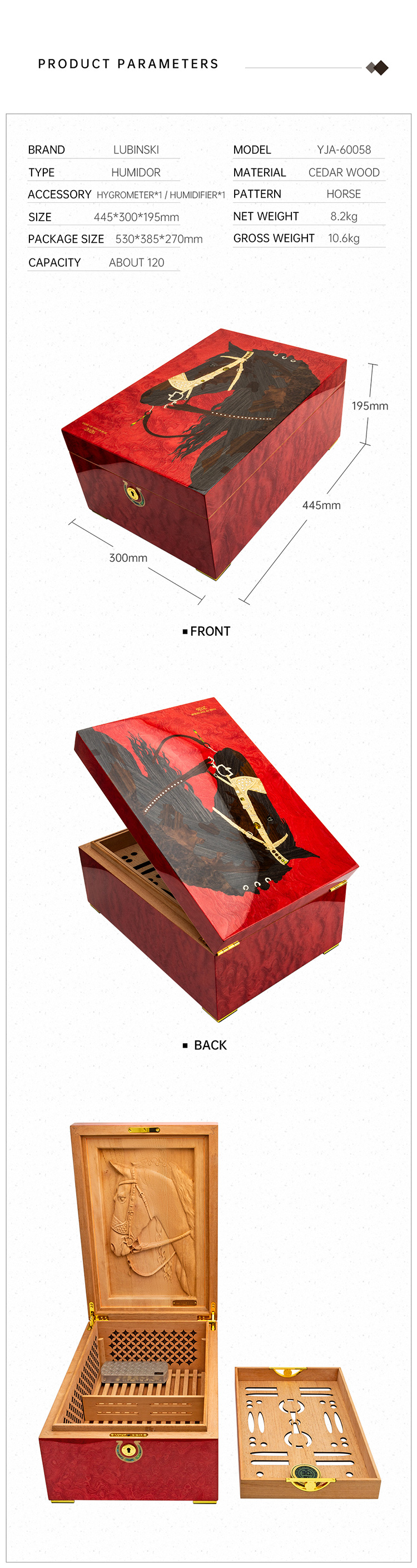 Lubinski 魯賓斯基 駿馬彩繪鋼琴烤漆雪茄保濕盒 保濕櫃 · 恆溫箱|W Cigar Shop 雪茄配件 商品詳情 6