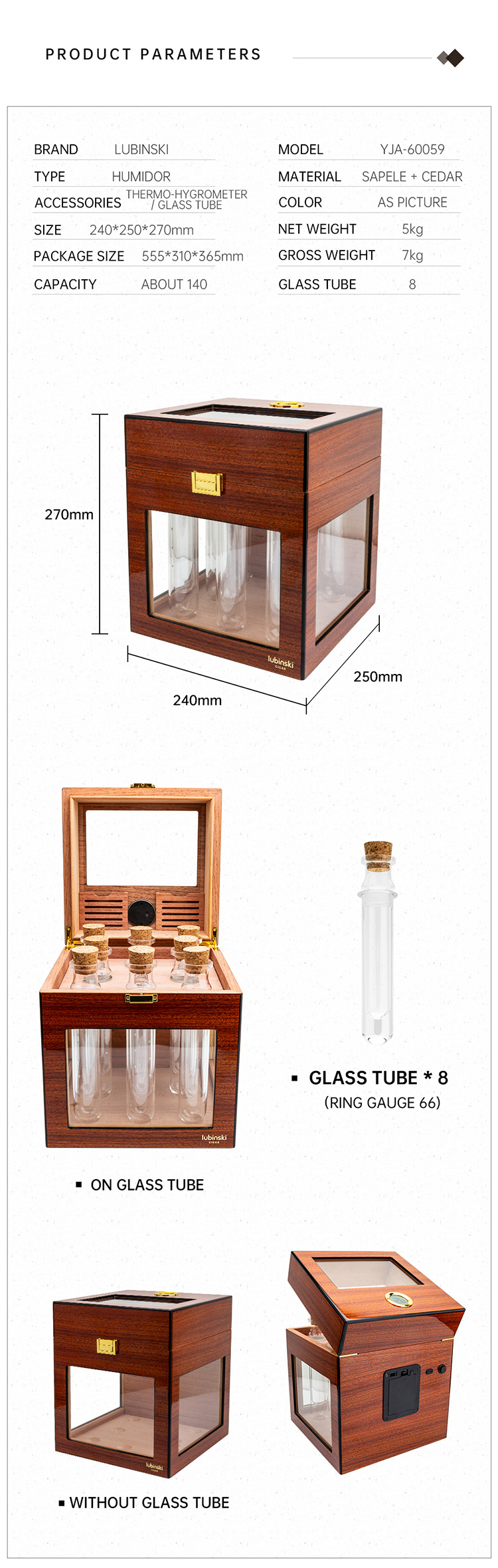 Lubinski 魯賓斯基 木質透視展示雪茄醇化櫃 保濕櫃 · 恆溫箱｜W Cigar Shop 雪茄配件 商品詳情 6