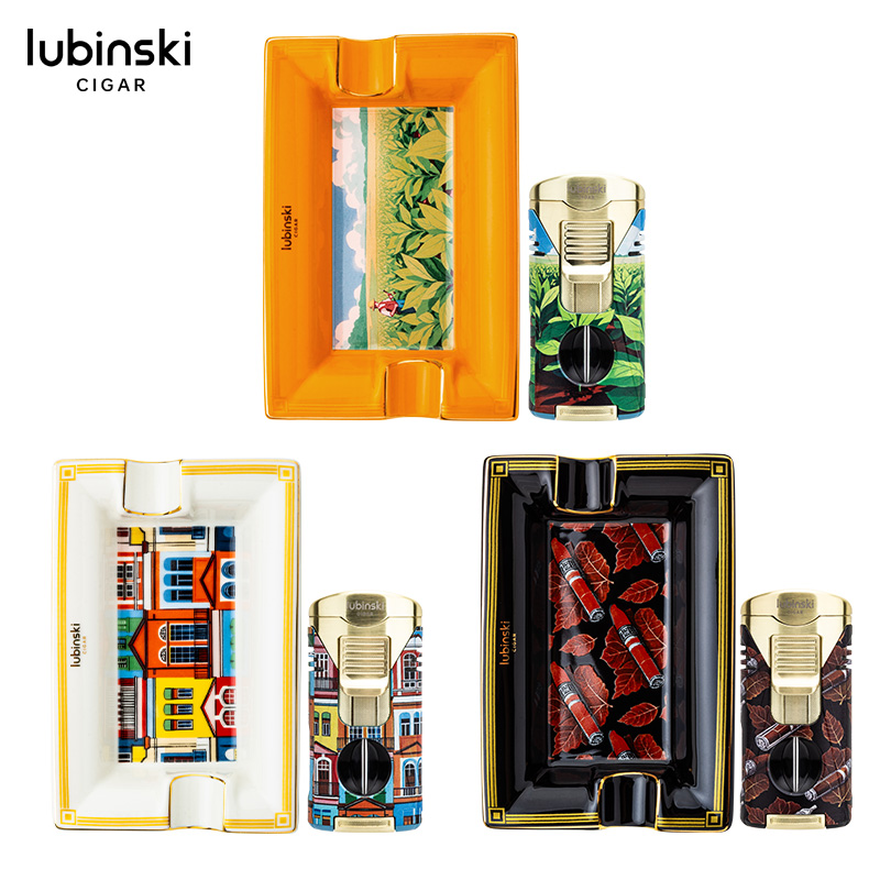 Lubinski 彩繪菸灰缸+噴射打火機禮盒
