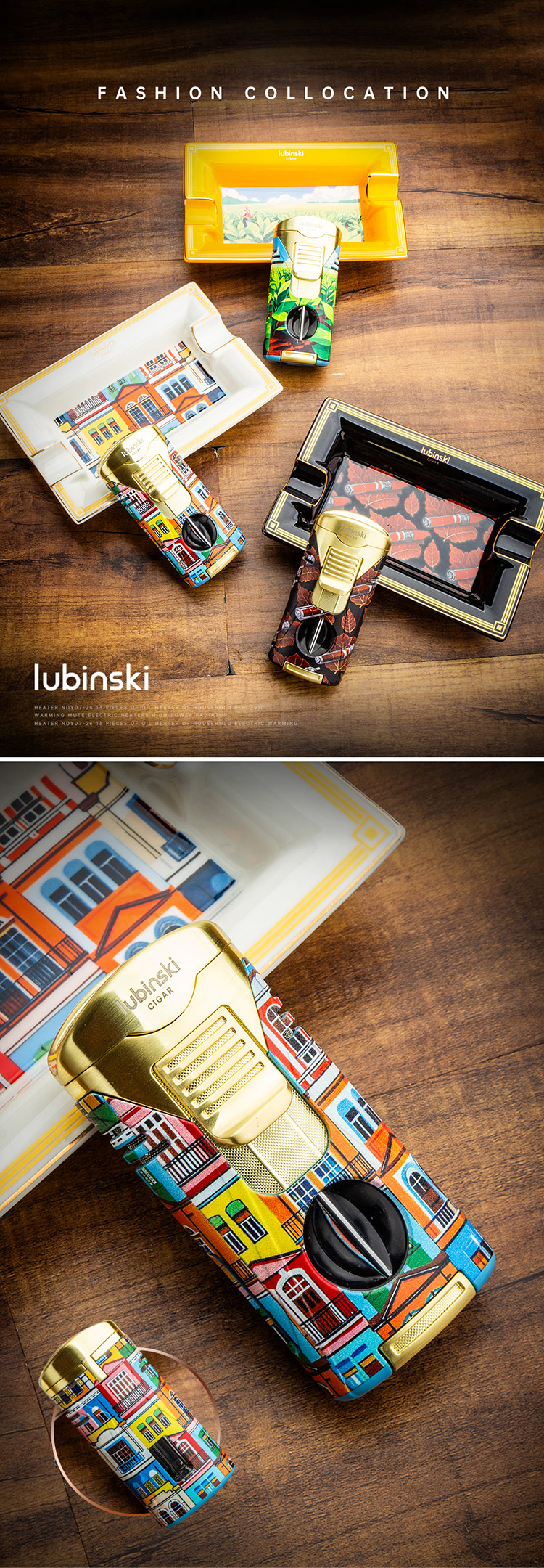Lubinski 魯賓斯基 彩繪菸灰缸+噴射打火機禮盒 配件禮盒|W Cigar Shop 雪茄配件 商品詳情 1