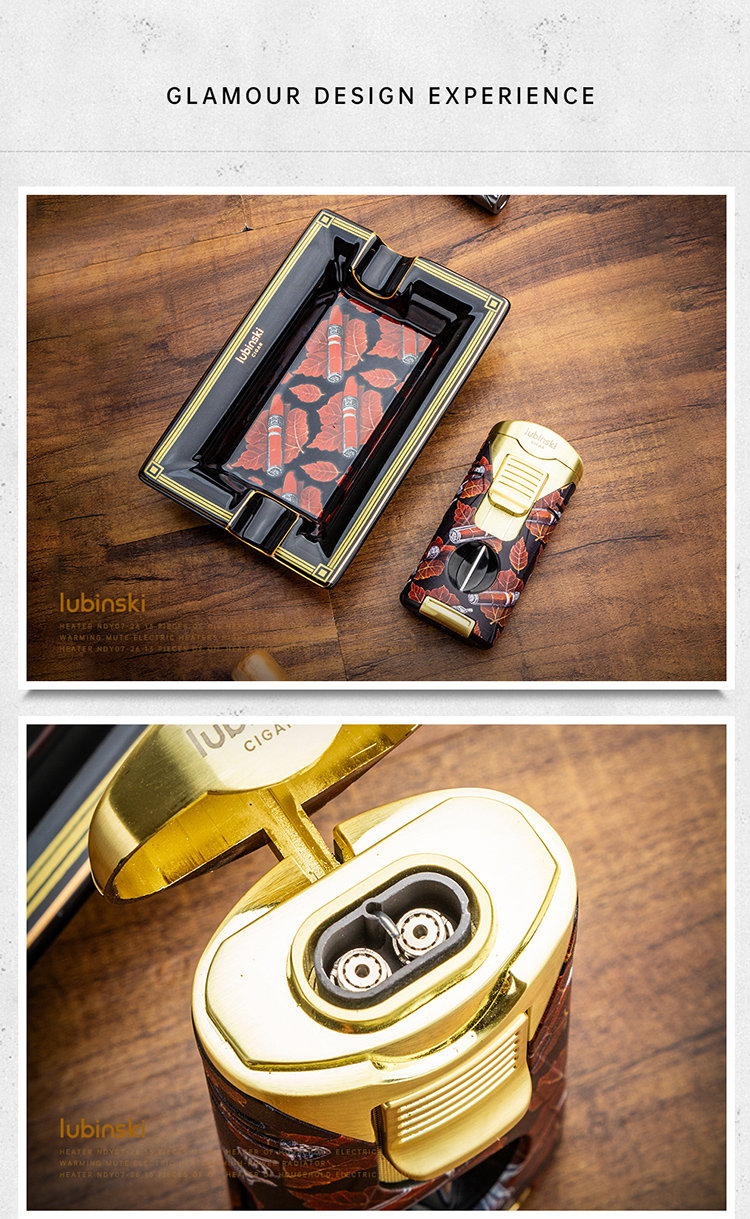 Lubinski 魯賓斯基 彩繪菸灰缸+噴射打火機禮盒 配件禮盒|W Cigar Shop 雪茄配件 商品詳情 7