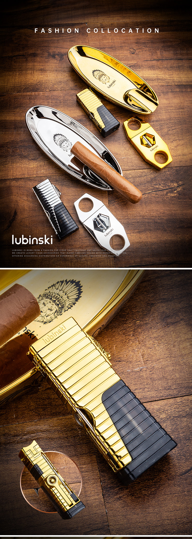 Lubinski 魯賓斯基 橄欖球形打火機＋V 剪禮盒 配件禮盒｜W Cigar Shop 雪茄配件 商品詳情 1