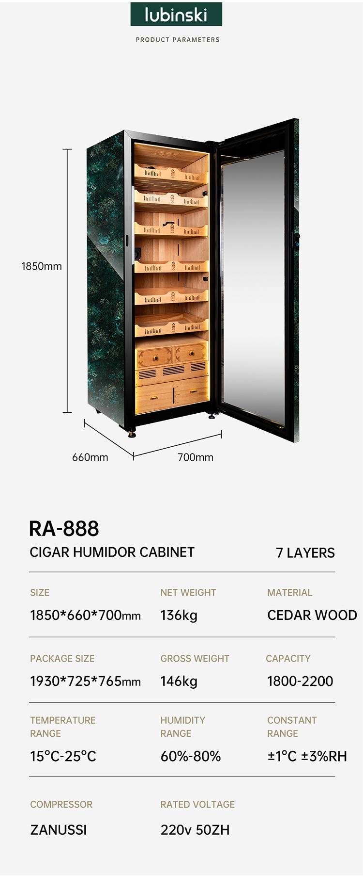 Lubinski 魯賓斯基 RA888 智慧電子雪茄櫃 保濕櫃 · 恆溫箱|W Cigar Shop 雪茄配件 商品詳情 7