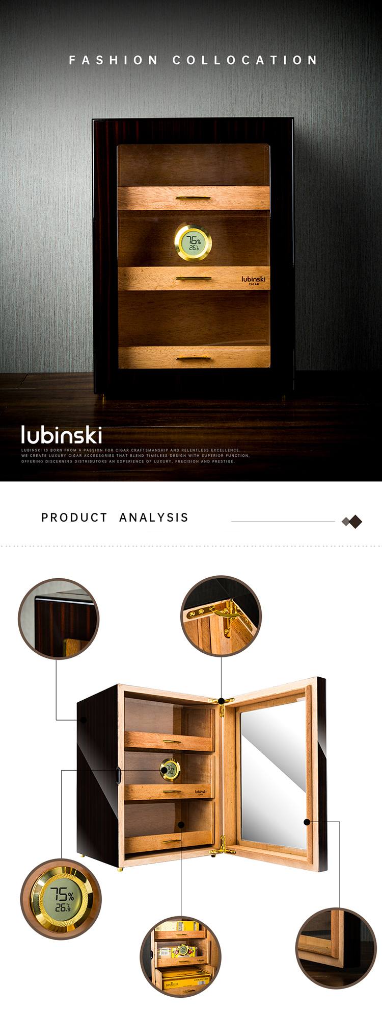 Lubinski 魯賓斯基 黑檀烤漆玻璃門雪茄展示保濕櫃 保濕櫃 · 恆溫箱｜W Cigar Shop 雪茄配件 商品詳情 1