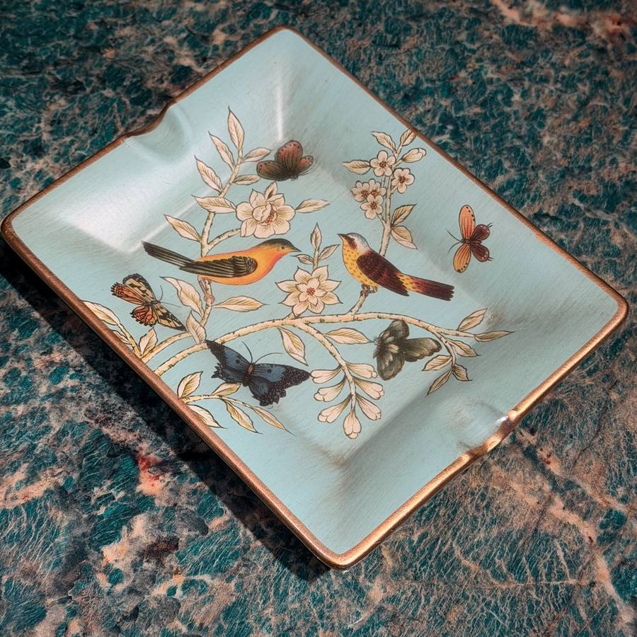 文藝莫蘭迪綠野花鳥菸灰缸